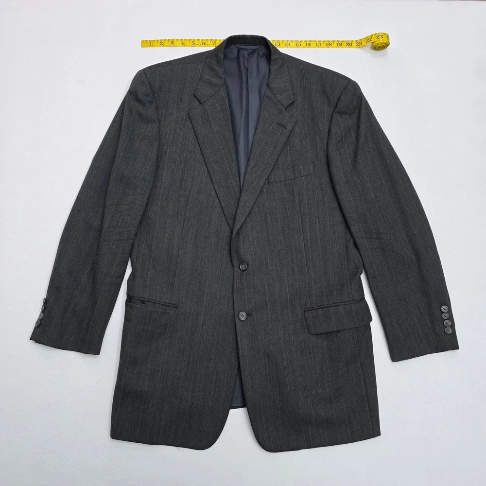 Hickey Freeman Nordstrom Mens 44L Wool Pinstripe Blazer Jacket Charcoal Grey 44L